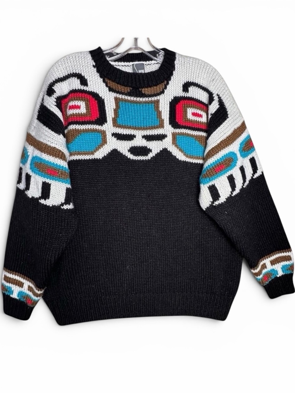 Vintage 80s Sync Southwestern Tribal‎ Chunky Knit Sweater Wool Blend M